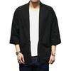 Men Fashion Cotton Blend Linen Cardigan Samurai Embroidered Kimono Jacket