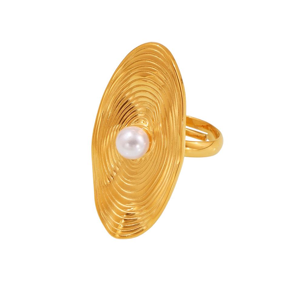 18K Gold Oval Mother-of-Pearl Fingerprint Ring for Women, Unique European and American Style