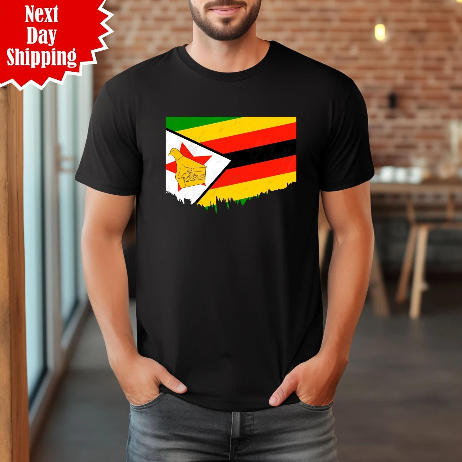 Torn Zimbabwe Flag T-Shirt Printed Zimbabwean Football Flag Gift 100% Cotton Top S