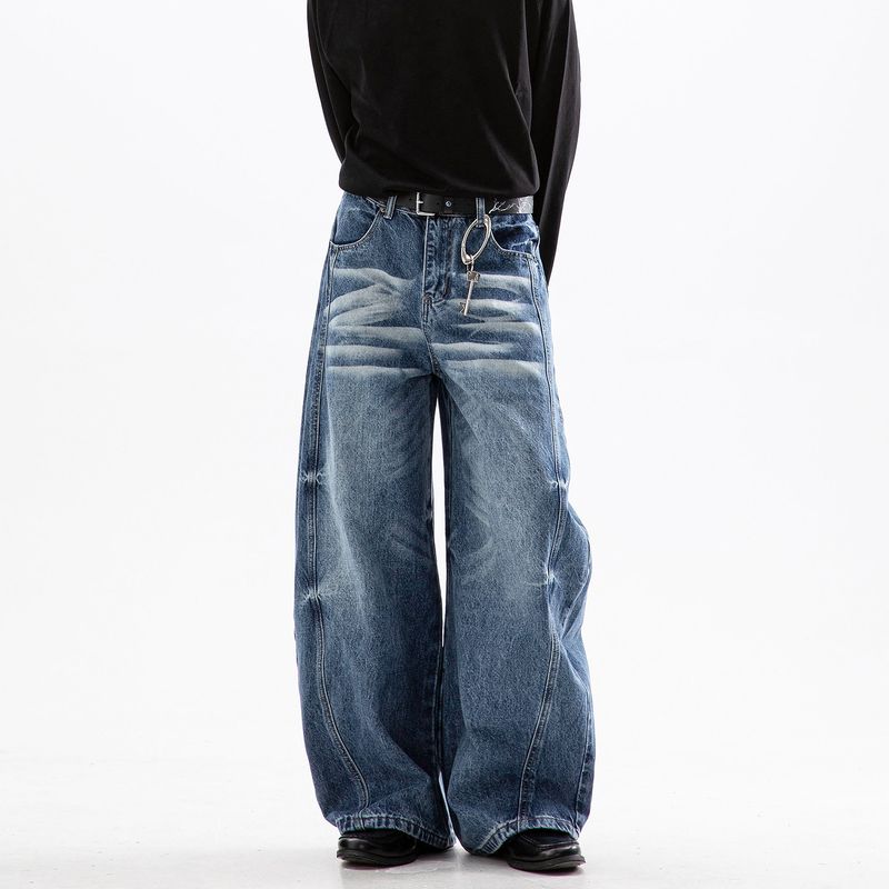 Dream Made American-Style Wide-Leg Scimitar Jeans for Men, Spring and Autumn Cleanfit Straight Wide-Leg Pants for Boys