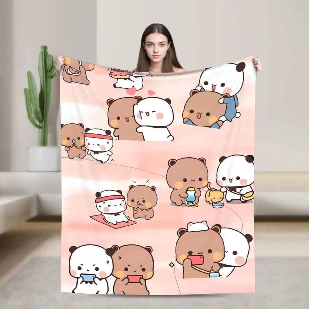 Bubu and Dudu Xmas Panda Couple Merry Christmas Soft Warm Blanket  Airplane Plush Bedding Throw Flannel Bedspread Sofa Bed Cover