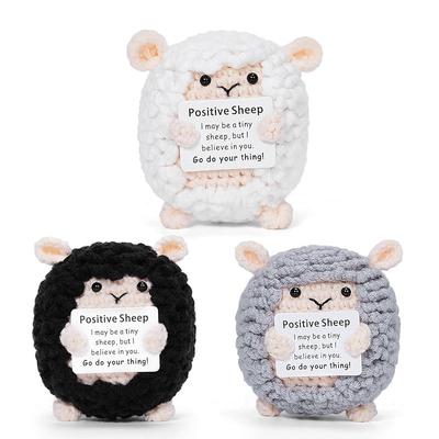 Funny Positive Energy Crochet Sheep Doll Pocket Hug Handmade Knitted Emotional Support Sheep Desktop Ornament Christmas Gifts