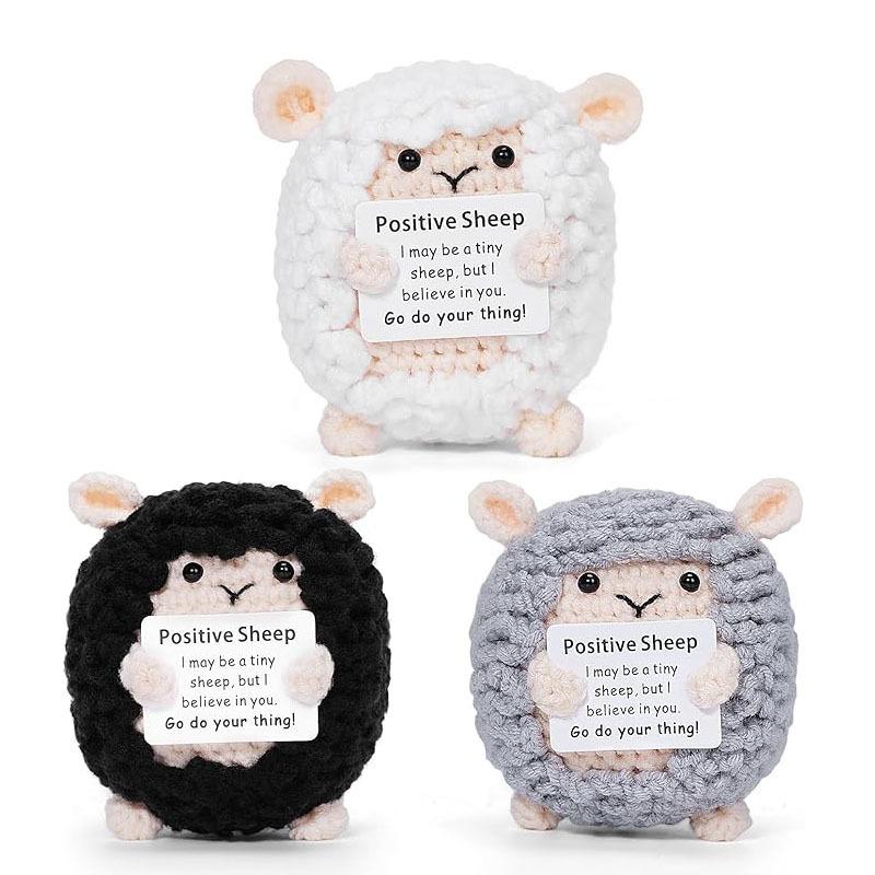 Funny Positive Energy Crochet Sheep Doll Pocket Hug Handmade Knitted Emotional Support Sheep Desktop Ornament Christmas Gifts