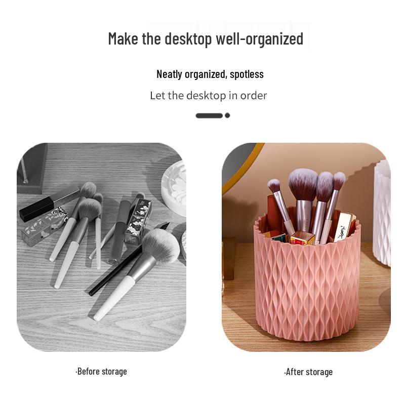 360° Rotating Makeup Brush Holder - Large Capacity Dustproof Storage for Lipsticks, Eyebrow Pencils, and Eyeshadow Brushes