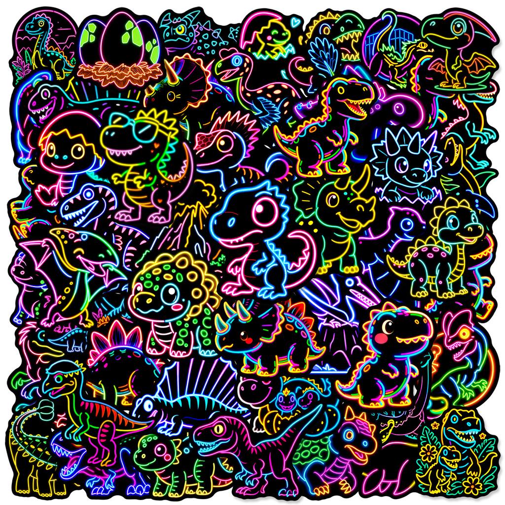 50/100PCS Q Edition Neon Dinosaur Graffiti Stickers Phone Handbooks Laptop Decorations Waterproof Stickers