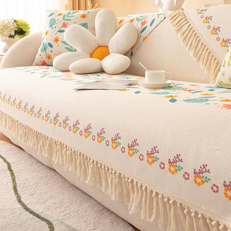 Cotton And Linen Sofa Cushion Four-Season Universal Non-Slip Seat Cushion Light Luxury Simple Sofa Cover Cloth Backrest Sofa Cover