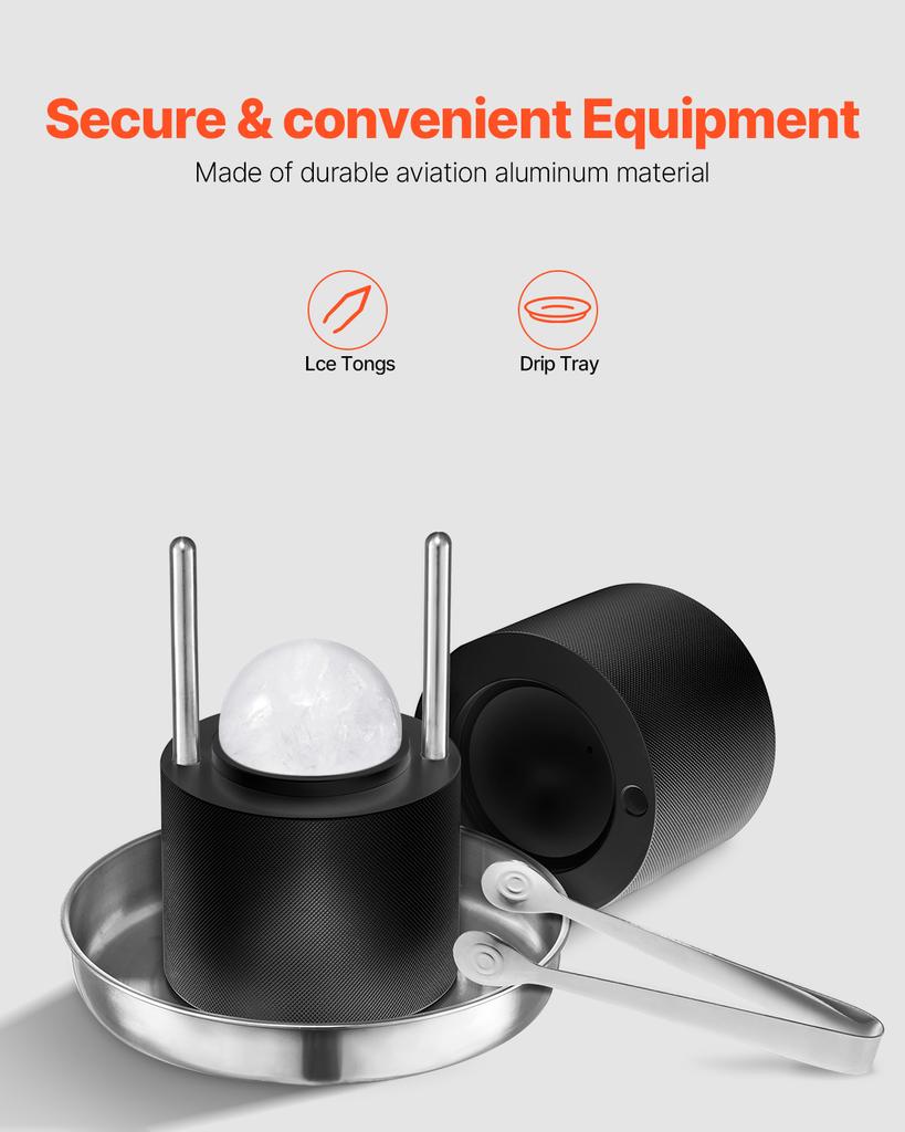 SucceBuy Ice Ball Press Kit Aviation Aluminum Ice Press with Ice Block Mold Tray Round Ice Ball Maker for Whiskey Cocktail