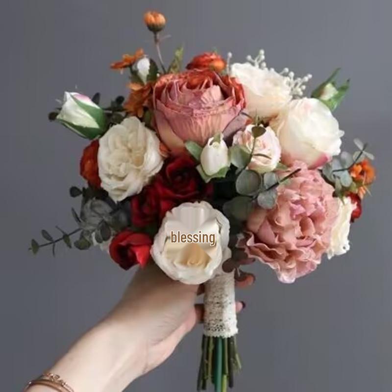 European Style Bridal Bouquet with Small Roses - Pink & White