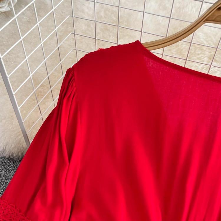 Elegant Green Bohemian V Neck Lantern Sleeve A Line Vestido Holiday Party Dress Sweet Chic Casual Women Fashion Solid