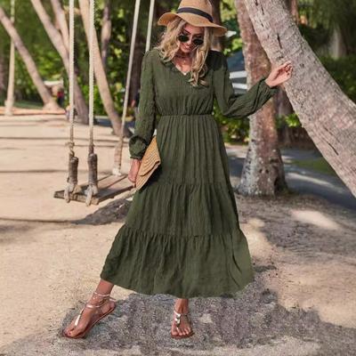 Fall Winter Spring Style Lantern Sleeve Patchwork Women's Dress