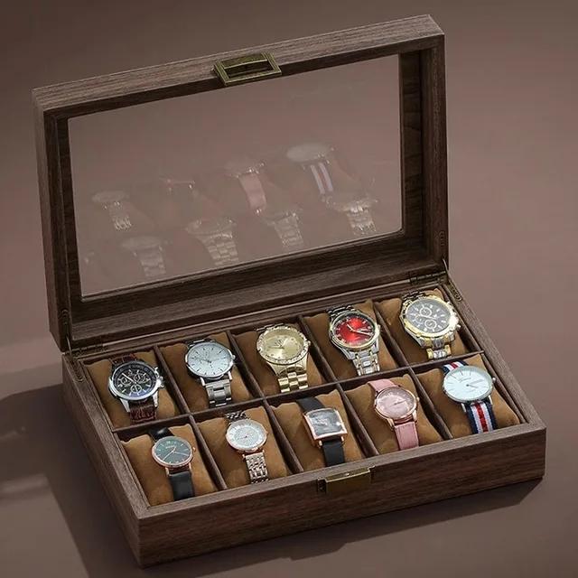 PU Leather Watch Box Organizer Watch Case with Glass Top