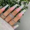 Long Press-On Nails With Geometric Line Design Sweet Style Fake Daily Wear
