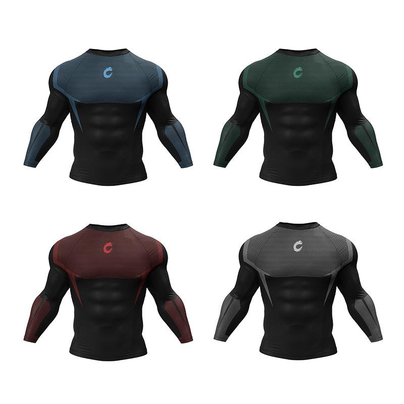 Herren Hochelastische Kompressions-Laufjacke Schnelltrocknendes Langarm-Fitnessstudio-T-Shirt