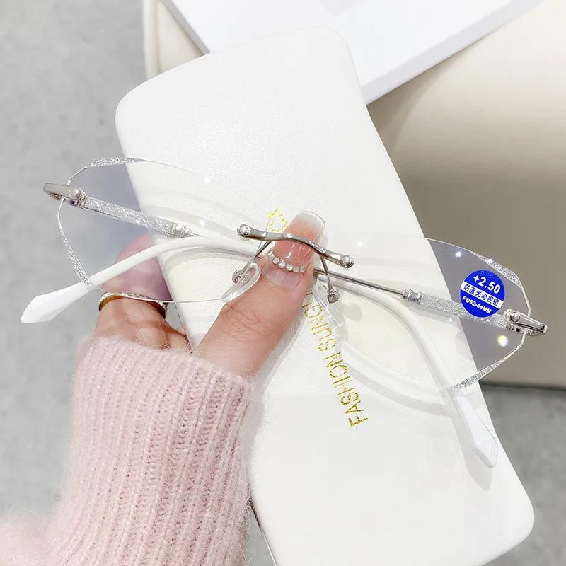 Women'S Fashion Transparent Reading Glasses Blue Light Blocking Far Sight Eyeglasses Ladies Luxury Diamond Presbyopia 0 To +4.0