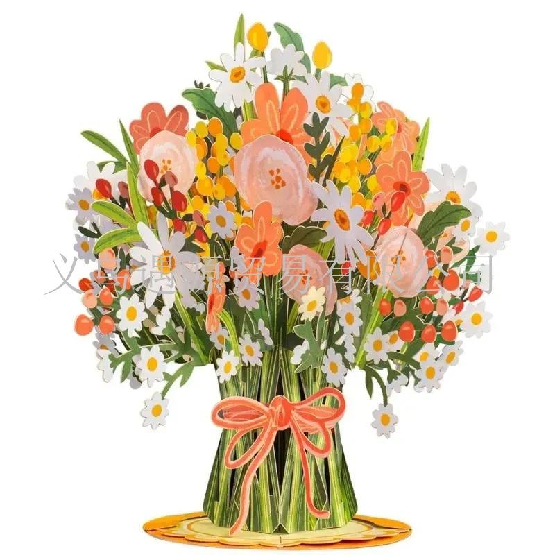 

Paper Flower Bouquet Card Floral Handmade Color Printing Popup Greeting Cards for Day Birthday Anniversary Cards for DIY Gift 1PCS