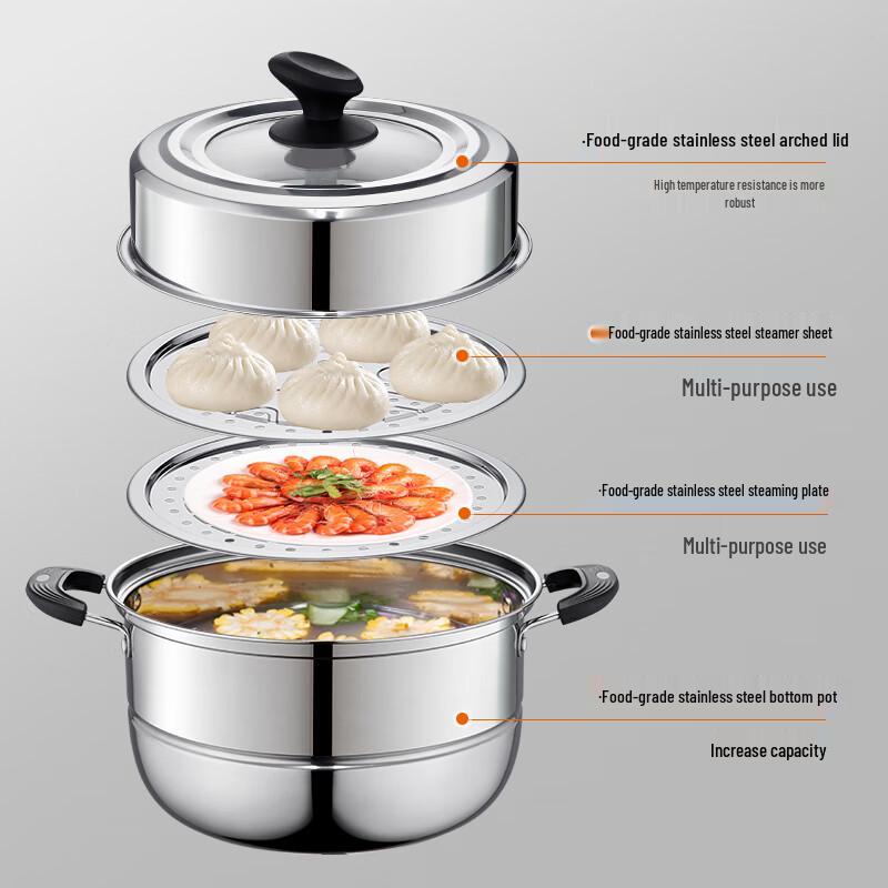 BSITN Stainless Steel Double-Layer Steamer Pot, 30cm