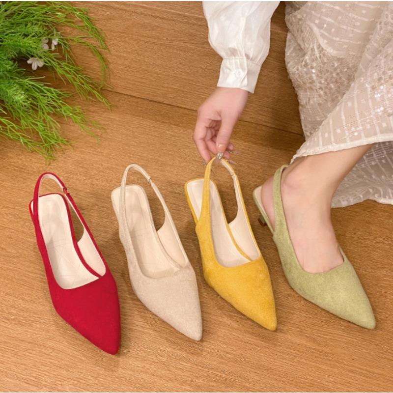 Fashion New Women Sandals Pointed Toe Elegant Low-heel Shoes Summer Fashion Slingback Woman Mules Shoes Pumps Dress Shoes