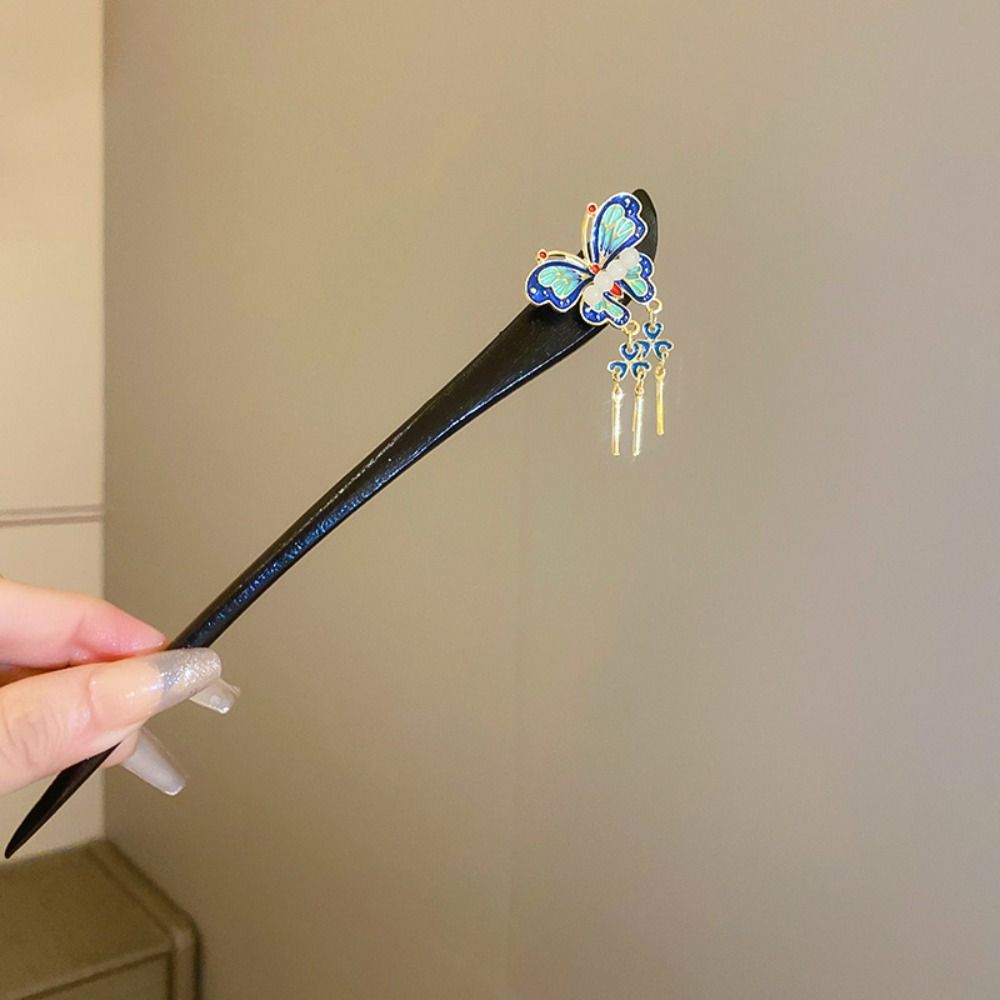 Tassel Hanfu Hairpin Chinese Style Butterfly Tassel Hair Stick Wooden Hair Stick For Girl