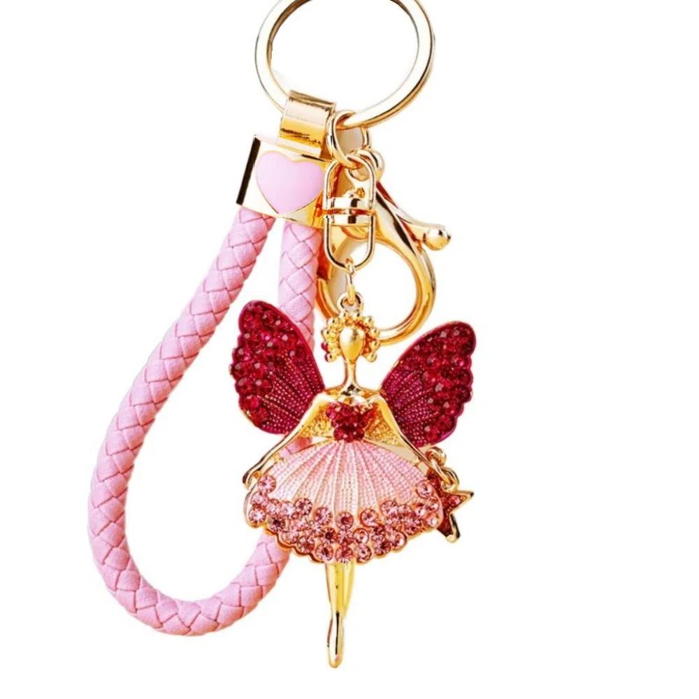 Metal Ballet Girl Keychain Zircon Car Key Ring Luxury Rhinestone Girl Pendant  Women