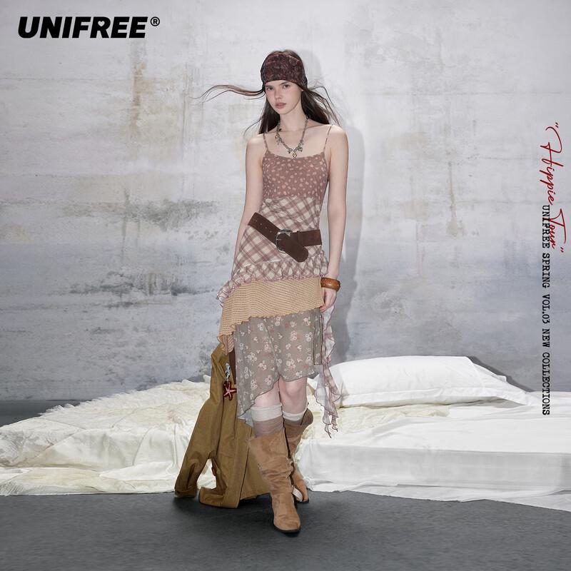 UNIFREE Retro Floral Print A-Line Midi Dress S