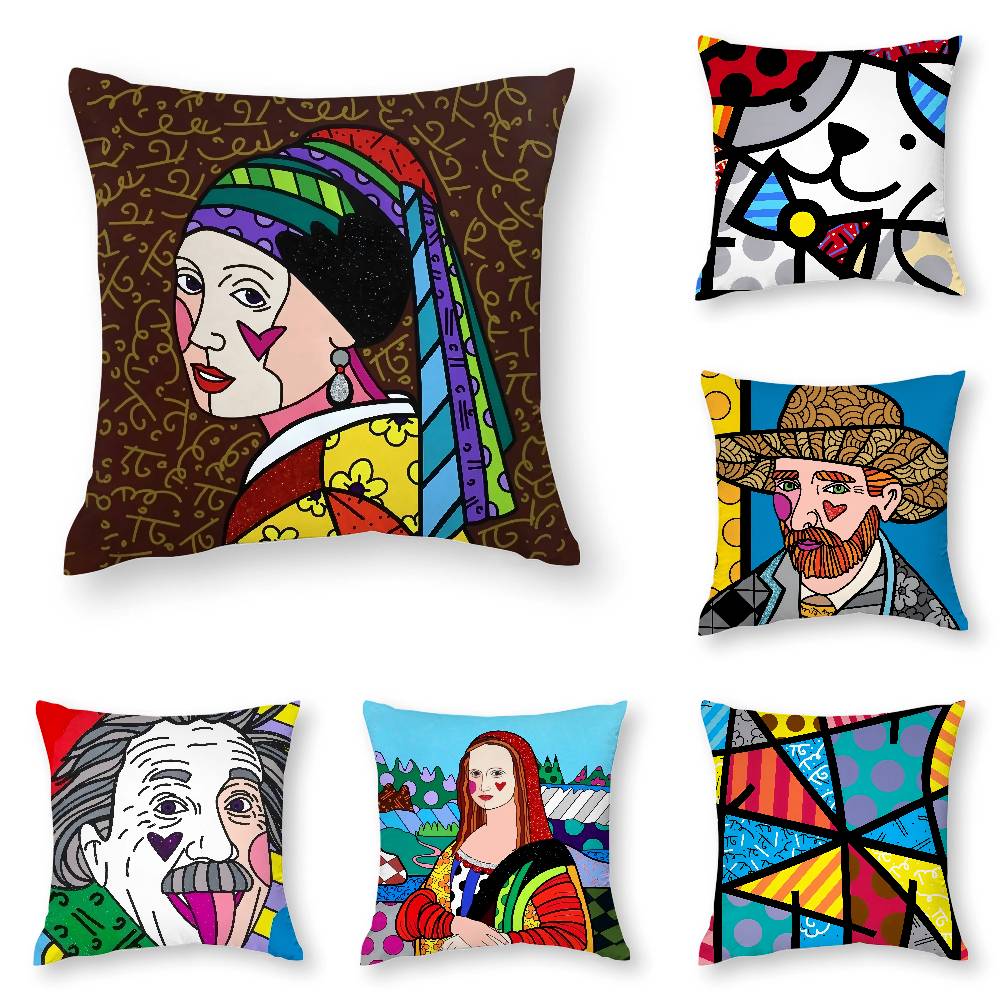 Romero B-Britto Art Pillow Case 3D Print Polyester Fiber 40*40cm Home Sofa Throw Decoration Festival Gift