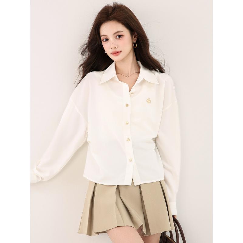 Women s Drapey White Long Sleeve Shirt - Spring & Autumn Style, High-End, Versatile, Petite Fit. 2XL белый