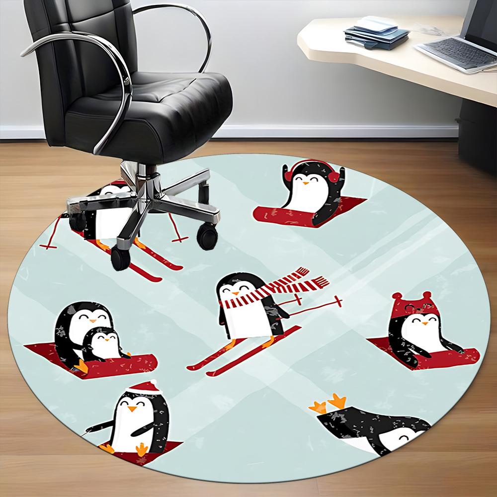 1PC Penguin Winter Office Round Area Rug, Mat Suitable For Office, Under Office Chairs Bedroom Living Room Home Decor, Room Deco