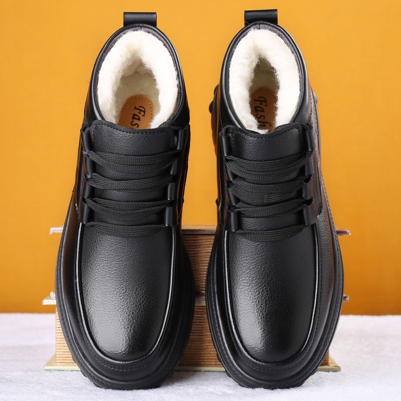 Men's Cotton Shoes Winter Velvet Thickened Warm Real Cowhide Fluff Shoes Gobang Non-slip Deodorant Work Shoes