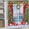 Red Christmas Shower Curtains,Winter Snowflake Xmas Green Pine Trees Branches Snow Scene Happy New Year Waterproof Fabric