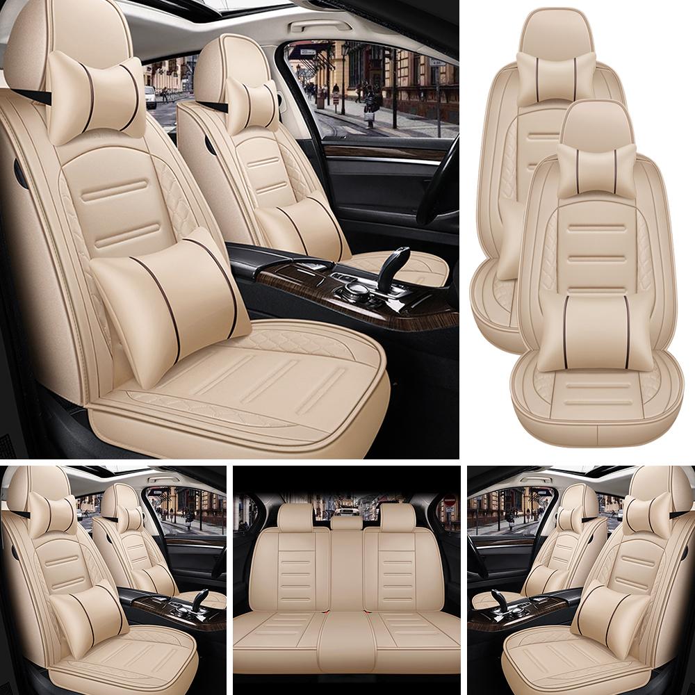 5-Seat PU Leather Universal Car Seat Covers Full Set Front Rear Seat Cushion Anti-scratch Protection For Sedan SUV,with Pillow
