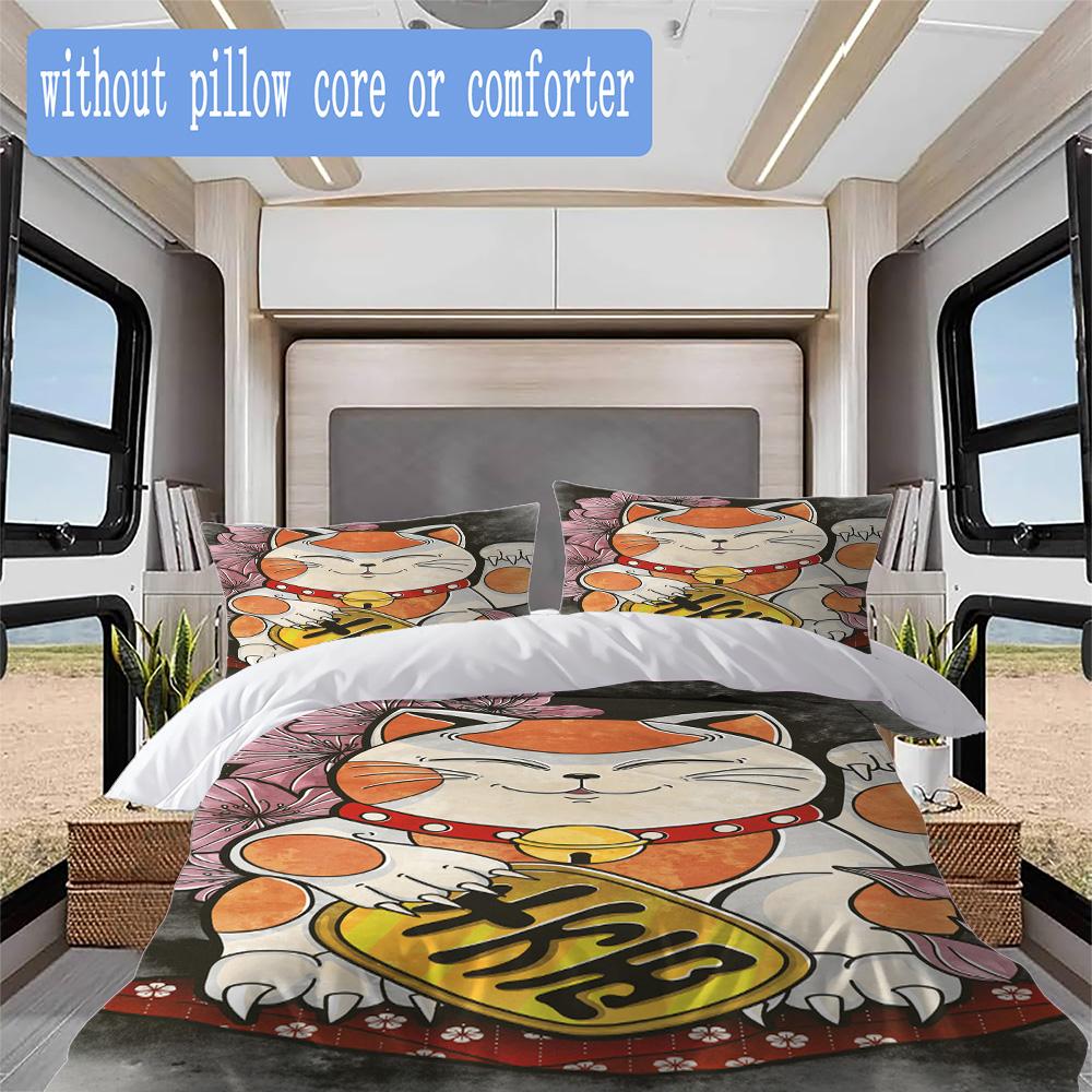 Lucky Cat Pattern Bedding,Quilt Set Quilt Cover Pillowcase Home Birthday Gift (1*duvet cover+2*pillowcase,without core)ZSJT0917220