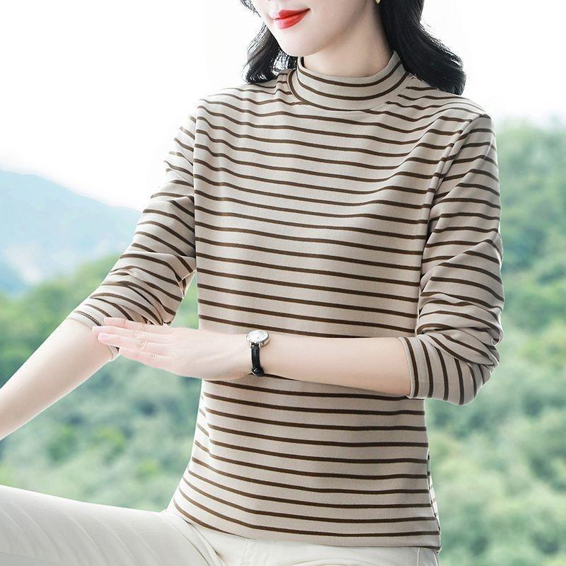 German Velvet Half-Turtle Collar Bottoming Shirt for Women Autumn Winter Western Style Warm Inner Outerwear Long Sleeve T-Shirt