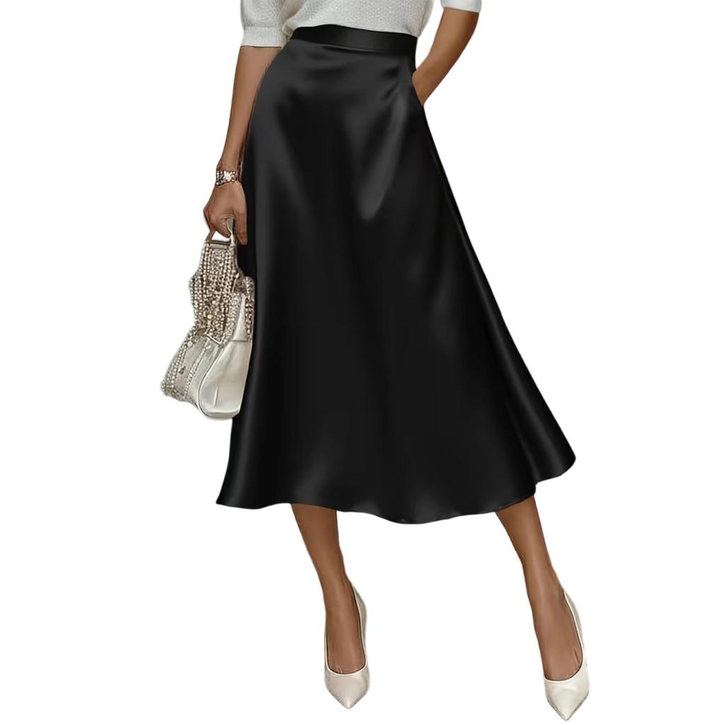 Elegantes Satin-Midikleid in A-Linie für Damen, fließend und schmeichelhaft