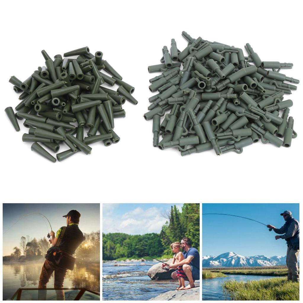 100 Sets 35MM Carp Fishing Fixing Line Connector Sleeve Safety Clip Tackle AccessoryGreen
