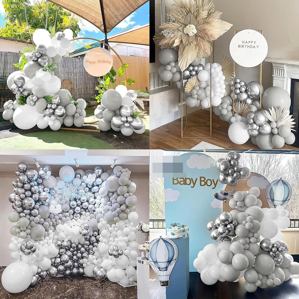 Retro Grey White Balloons Garland Metal Silver Balloon Arch Kit Wedding Anniversary Birthday Party Baby Shower Decoration Globos
