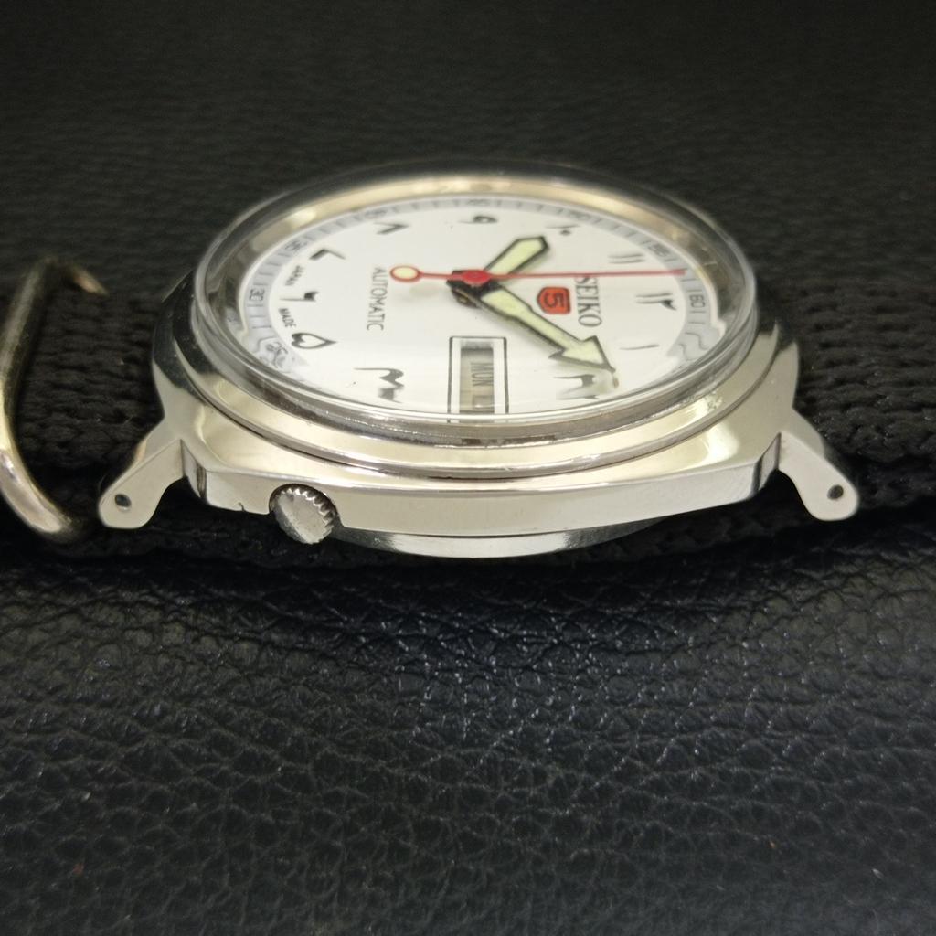SEIKO 5 AUTOMATIC JAPAN MENS 6619A VINTAGE ARABIC WHITE DIAL WATCH a702443-5 R124-a702443