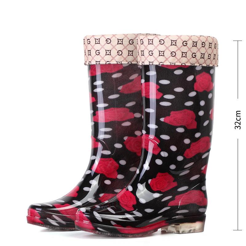 Módní holínky s květinovým potiskem, luxusní designérské dámské gumové boty, vodotěsné pracovní protiskluzové zahradní galoše pro ženu, PVC lovecké boty