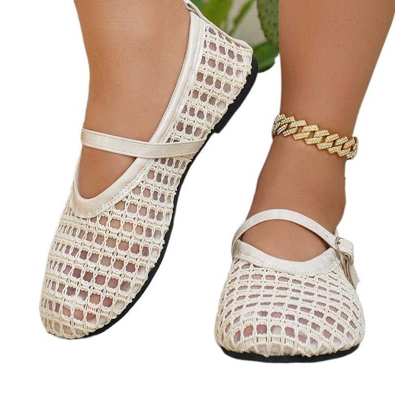 Mode 2025 Mode Damen Schuhe Schnallenriemen Damen Ballerinas Neu Täglich Übergröße Mesh Leicht Weiche Sohle Bequem Flach Niedrige Absätze