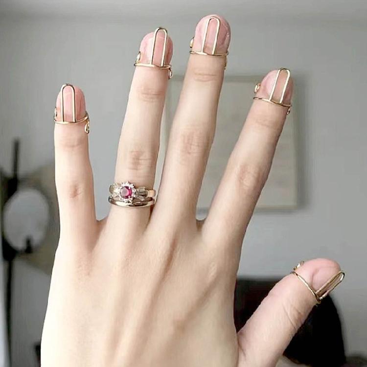 Set of 10 Open Nail Rings Elegant Fingertips Statement Jewelry Copper Material