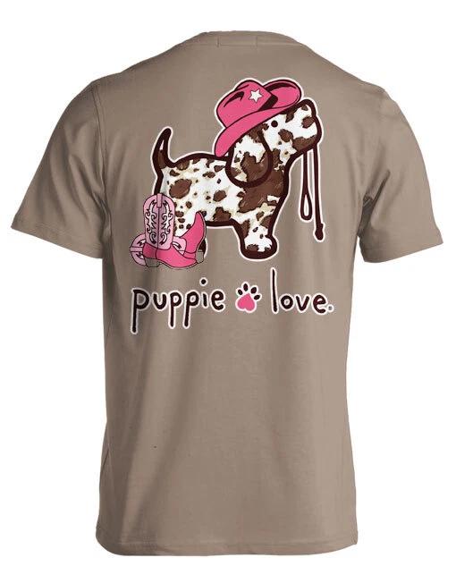 New PUPPIE LOVE COWGIRL PRINT COW T-Shirt 2XL