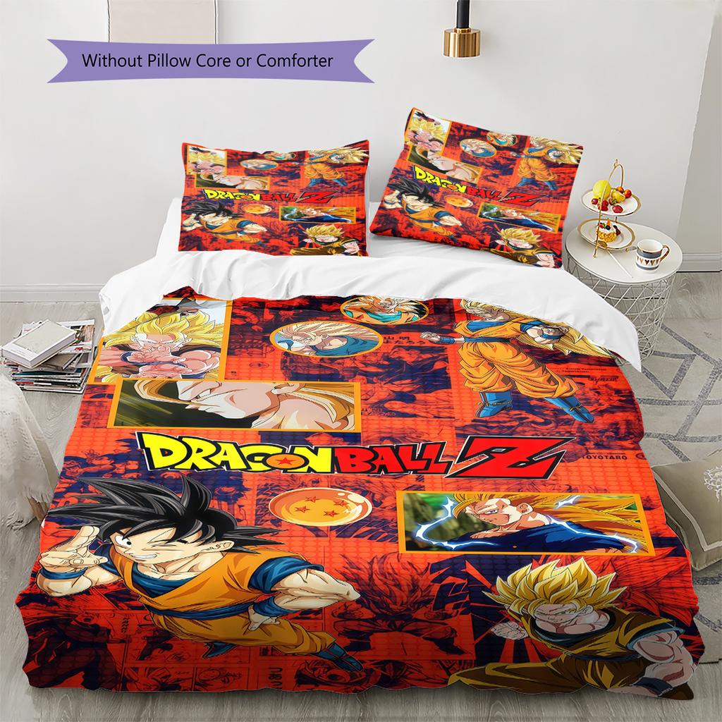 Son Goku Pattern Bedding,Quilt Set Quilt Cover Pillowcase Home Birthday Gift (1 * duvet cover + 2 * pillowcase, without core)