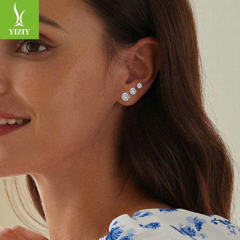 Exquisite Shining Zircon 925 Sterling Silver Stud Earrings, Simple Classic Commuter Wind Threaded Stud Earrings