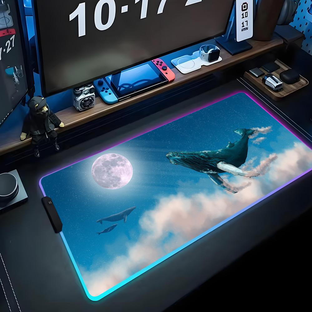 Flying Whale Mouse Pad RGB Gaming Mousepad Big LED Pad PC Desk Mat Luminous Mouse Pad Large Keyboard Mats Table Rug With Backlit