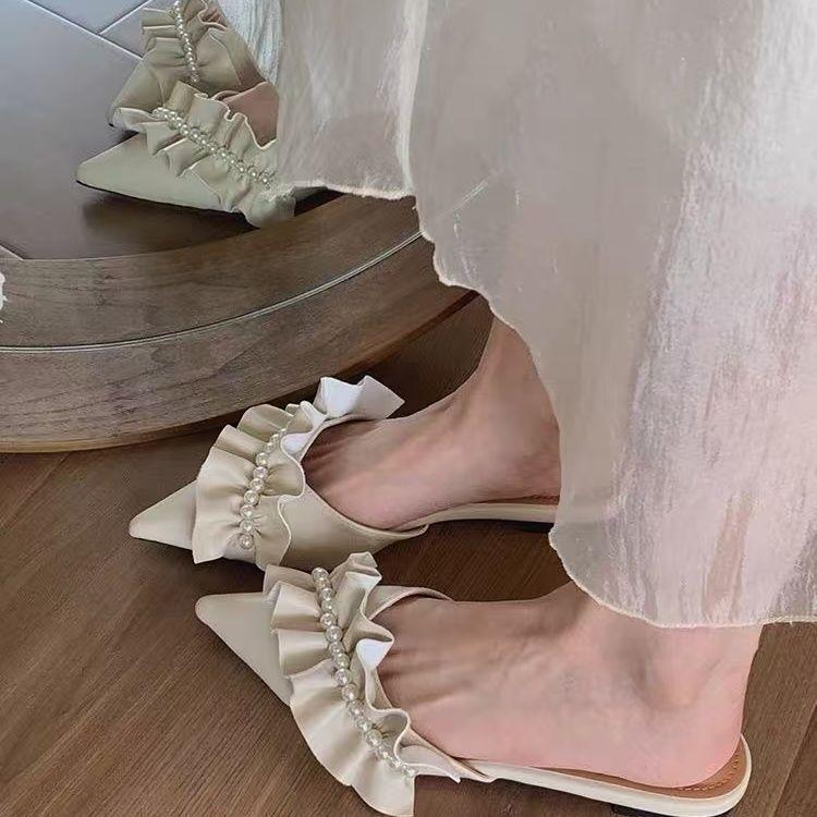 Half Slippers Female 2025 Autumn and Winter New Bag Head Shoes Half Tray French Fairy Wind Outside Wear Niche Flat Shoes