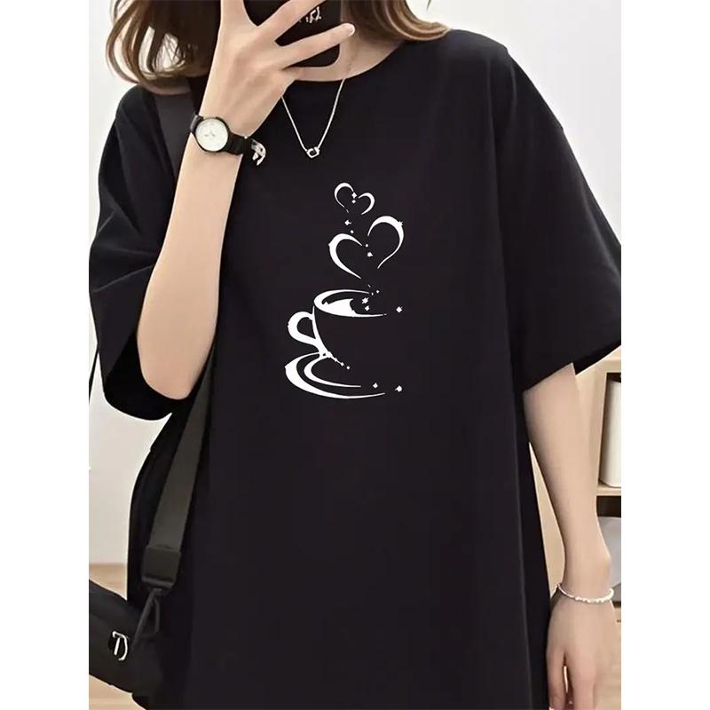 Women Summer T Shirt Cat Print Retro Fashion Short Sleeve Tees Casual   Printed  Tops