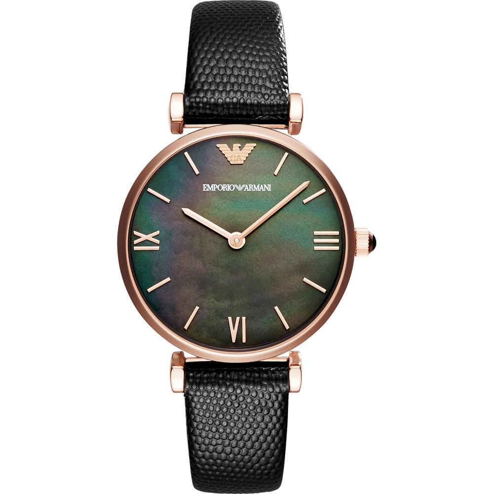 Emporio Armani Gianni T-Bar Green Black Leather Ladies Quartz Watch AR11060 зелёный