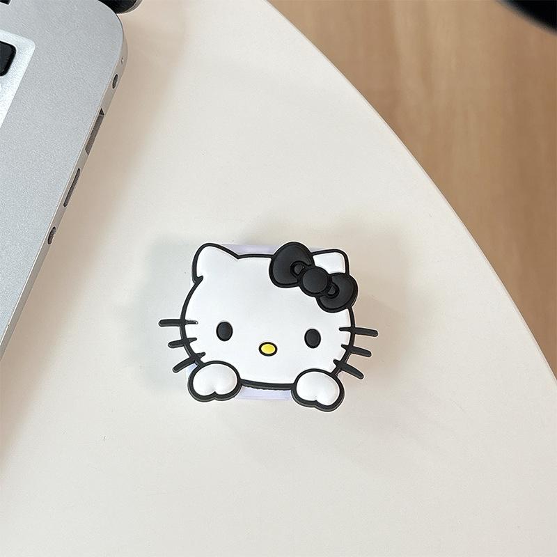 Cartoon Kt Cat Flip Mirror Mobile Phone Airbag Bracket Paste Type Portable Makeup Mirror Retractable Ring