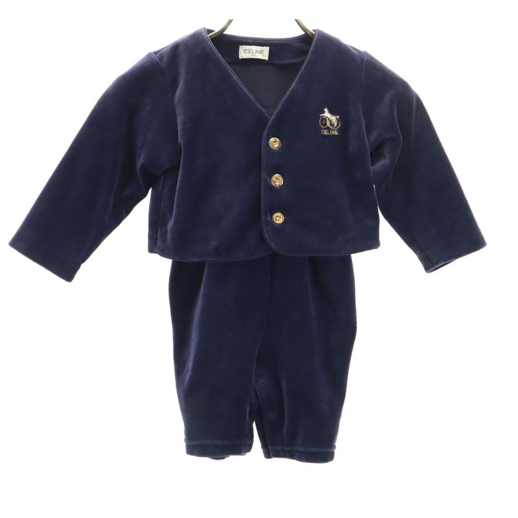 Celine Made In Japan Long Sleeve Velor Cardigan 90 Navy Romper Set Kid's Used
