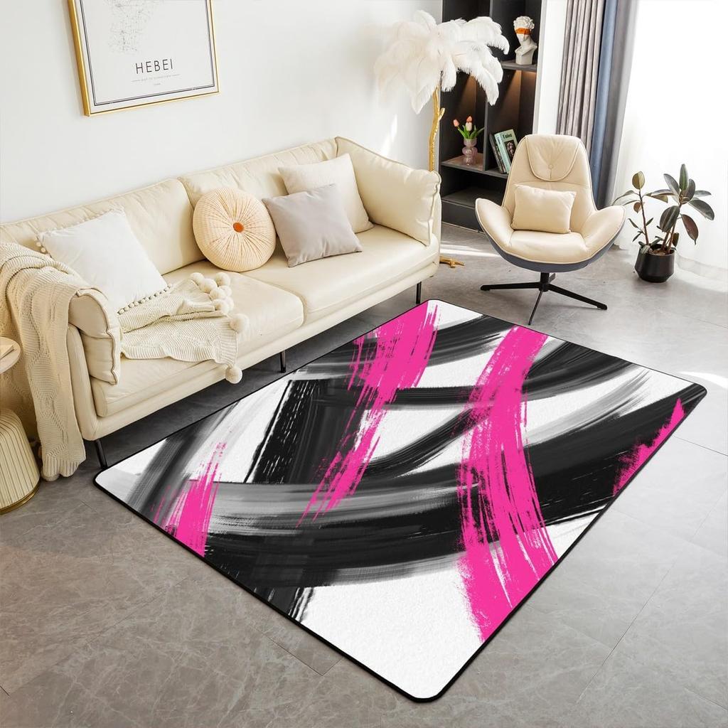 Red Area Rug for Bedroom Line Abstract Living Room Rugs Soft Non-Slip Modern Geometric Decor Carpet Indoor Floor Mat for Home
