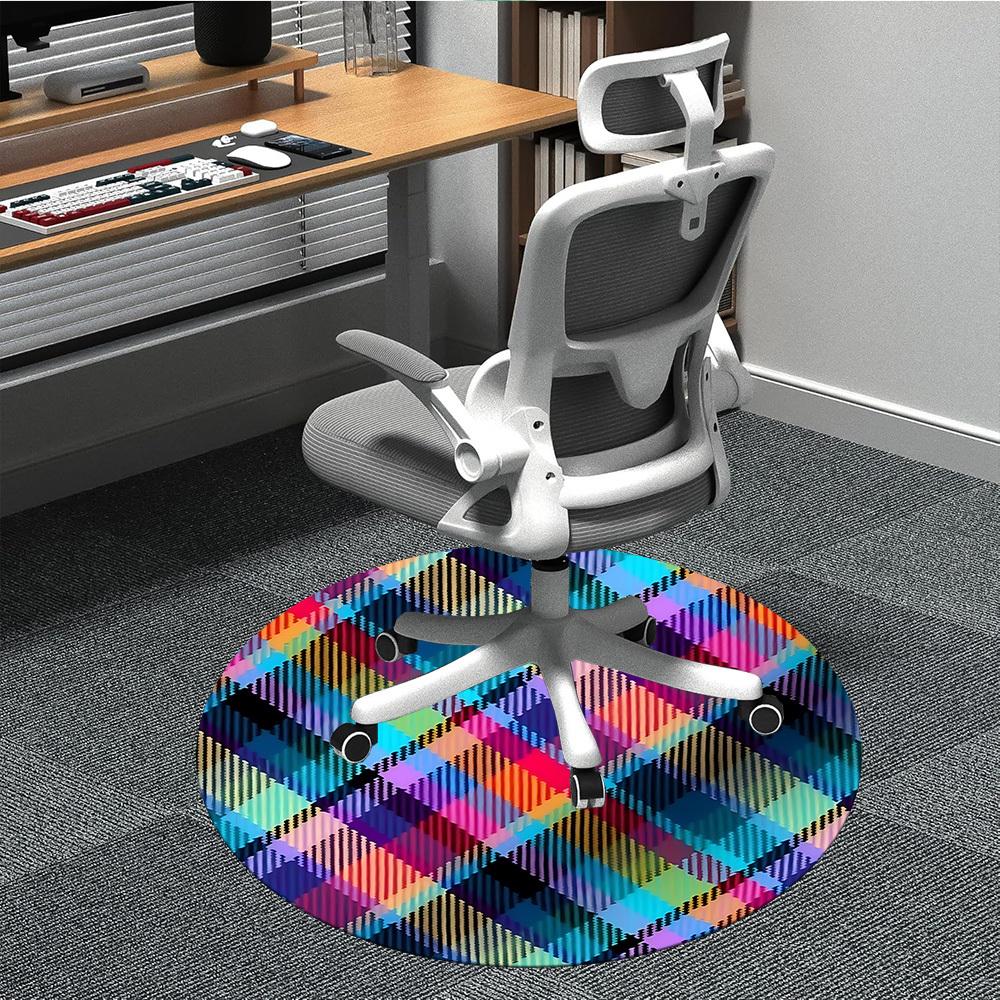 

1pc Colorful Plaid Pattern Chair Carpet for Office, Round Polyester Mat, Indoor Decor for Office, Washable Non-slip Carpet yy251219102 80cm by 80cm